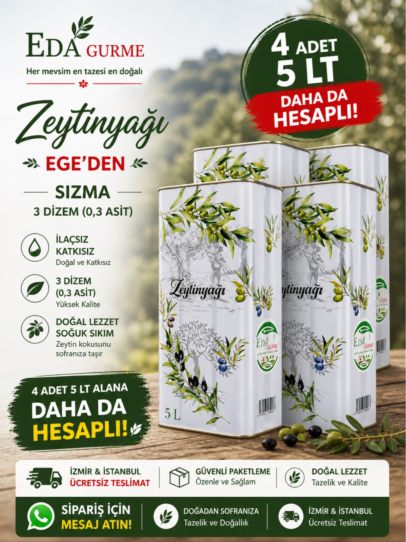 Kampanyalı 4x5L Sızma Zeytinyağı